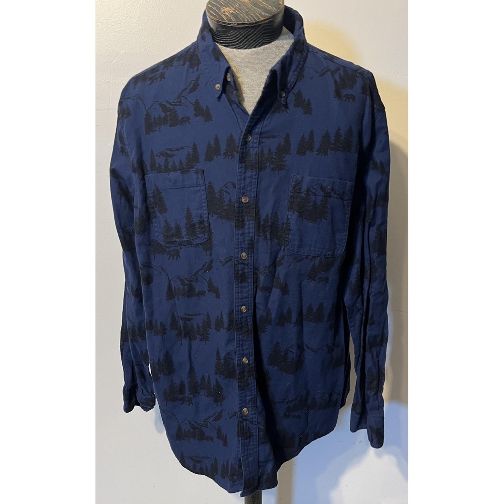 Chaps Shirt Mens 2XL Blue Wilderness Bear‎ Nature Print Button Down Long Sleeve